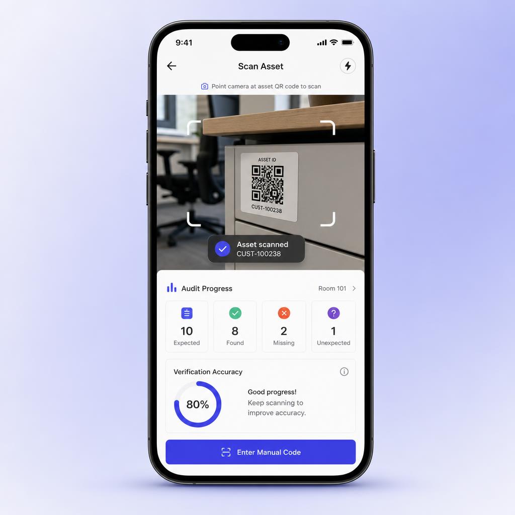 Mobile scanning interface showing live room audit